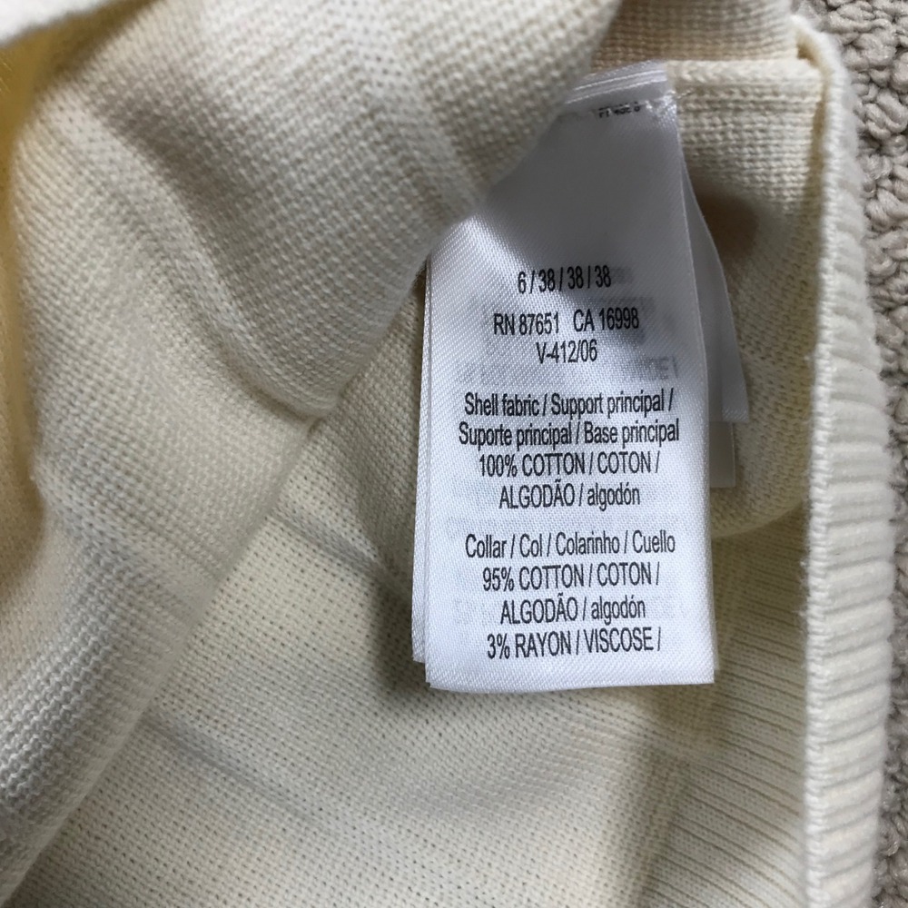 Lacoste Made in France Ribbed Knit Polo Shirt Cream White Green Tipping Size 38 - Picture 5 of 8